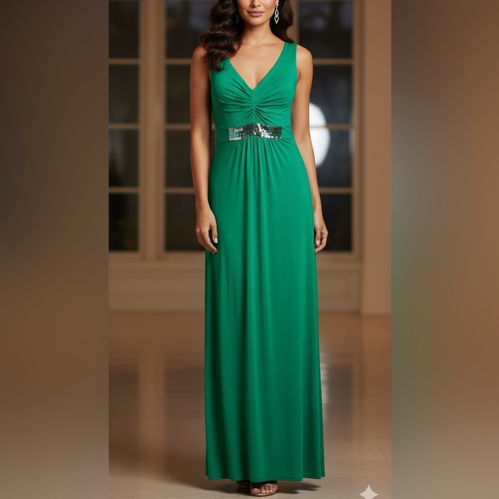 Boden Beaded Green Jersey Maxi Dress
